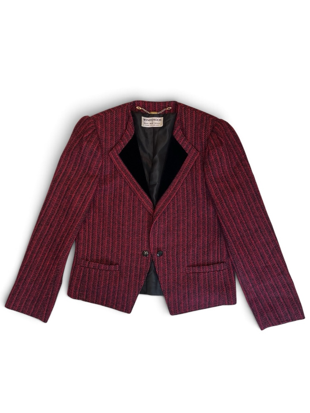 Vintage Windsmoor Cherry Red & Black Striped 100% New Wool Cropped Blazer